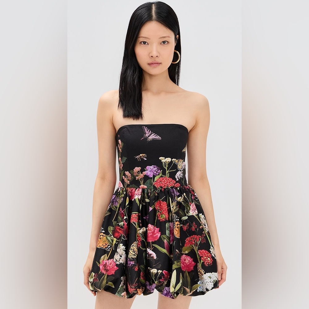 Alice + Olivia Asha Floral Strapless Minidress in Secret Garden